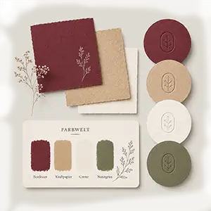 Farbpalette des Corporate Designs Nourish & Renew zur Schaffung von visuellem Wiedererkennungswert