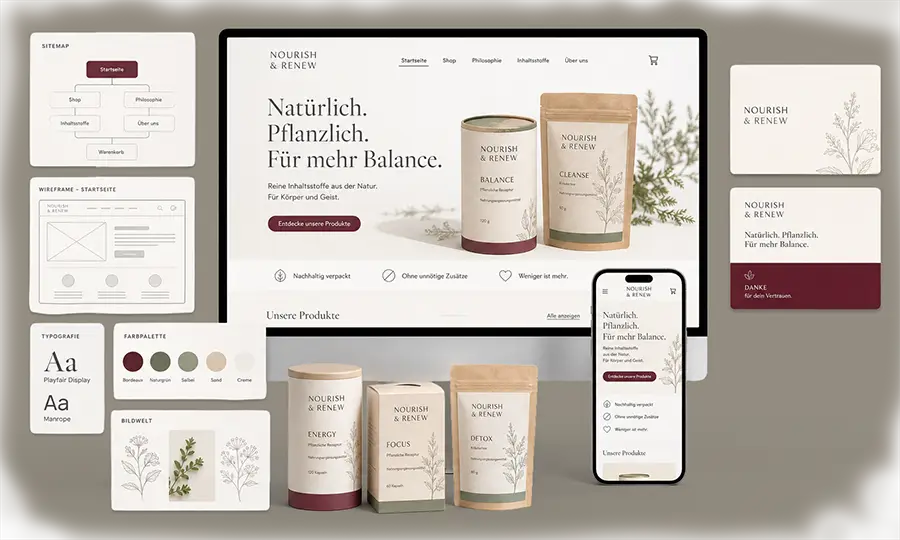 Neues Website-Design Konzept der Werbeagentur Korth für Nourish & Renew
