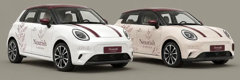nourish-800-auto Nourish & Renew Werbung auf einem Fahrzeug – Fahrzeugbeschriftung