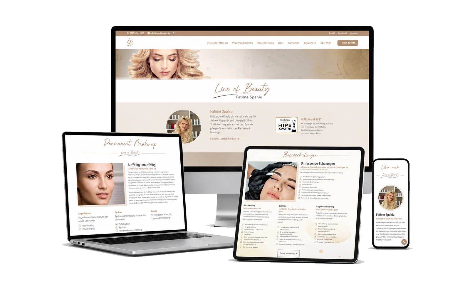 Responsive Webdesign für ein Beautystudio in Kleve Website eines Beautystudios in Kleve auf Desktop, Laptop, Tablet und Smartphone