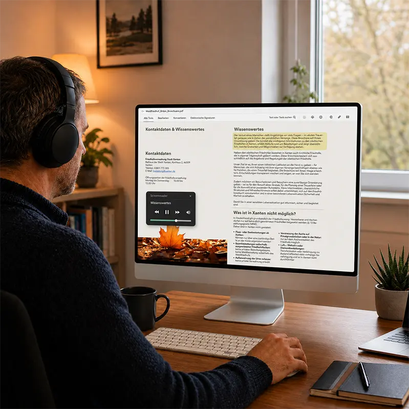 Barrierearmes PDF zur Friedhofsbroschüre Barrierearme digitale Friedhofsbroschüre des DBX Xanten