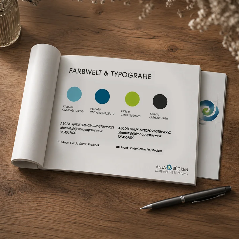Farbwelt und Typografie für das Beratungs-Startup Farbkonzept und Typografie des Startups für systemische Beratung