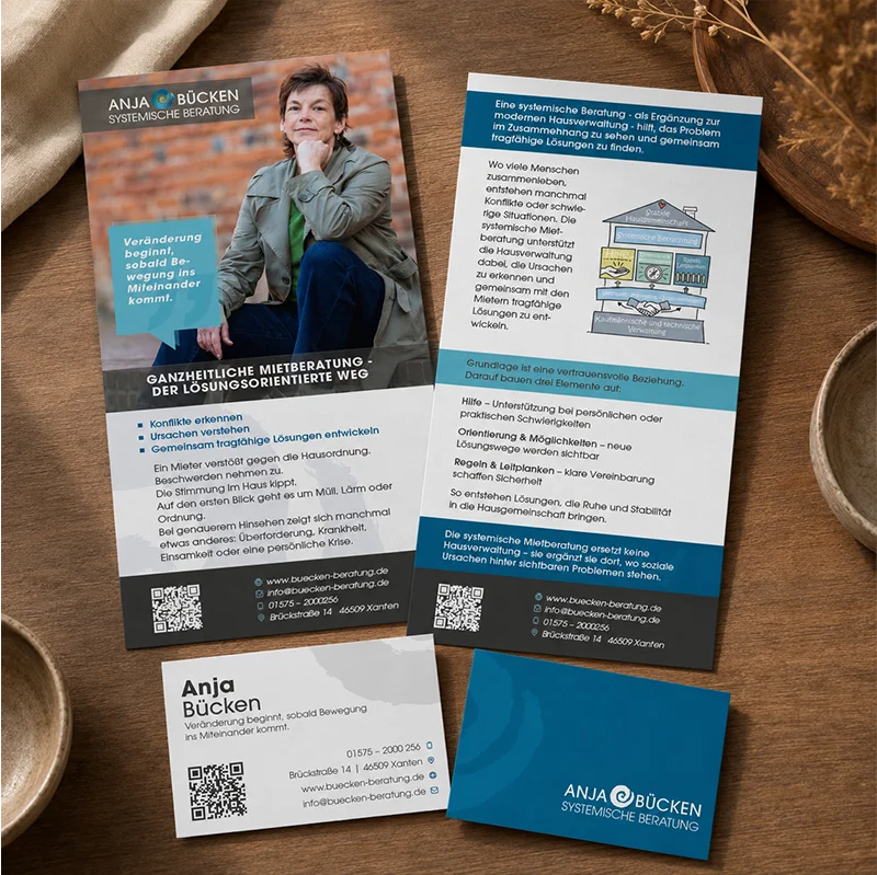 Printdesign für ein Beratungs-Startup aus Xanten Flyer, Visitenkarten und Printmedien des Beratungs-Startups