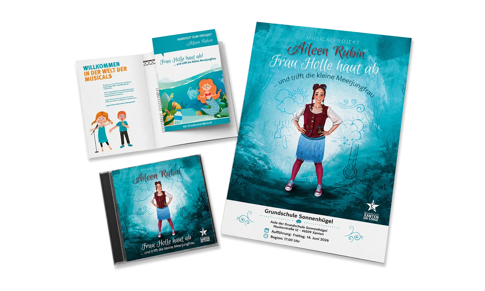 Printmedien für das Musicalprojekt Aileen Rubin aus Xanten Plakate, Handout, CD-Cover und Werbemittel für das Musicalprojekt Aileen Rubin
