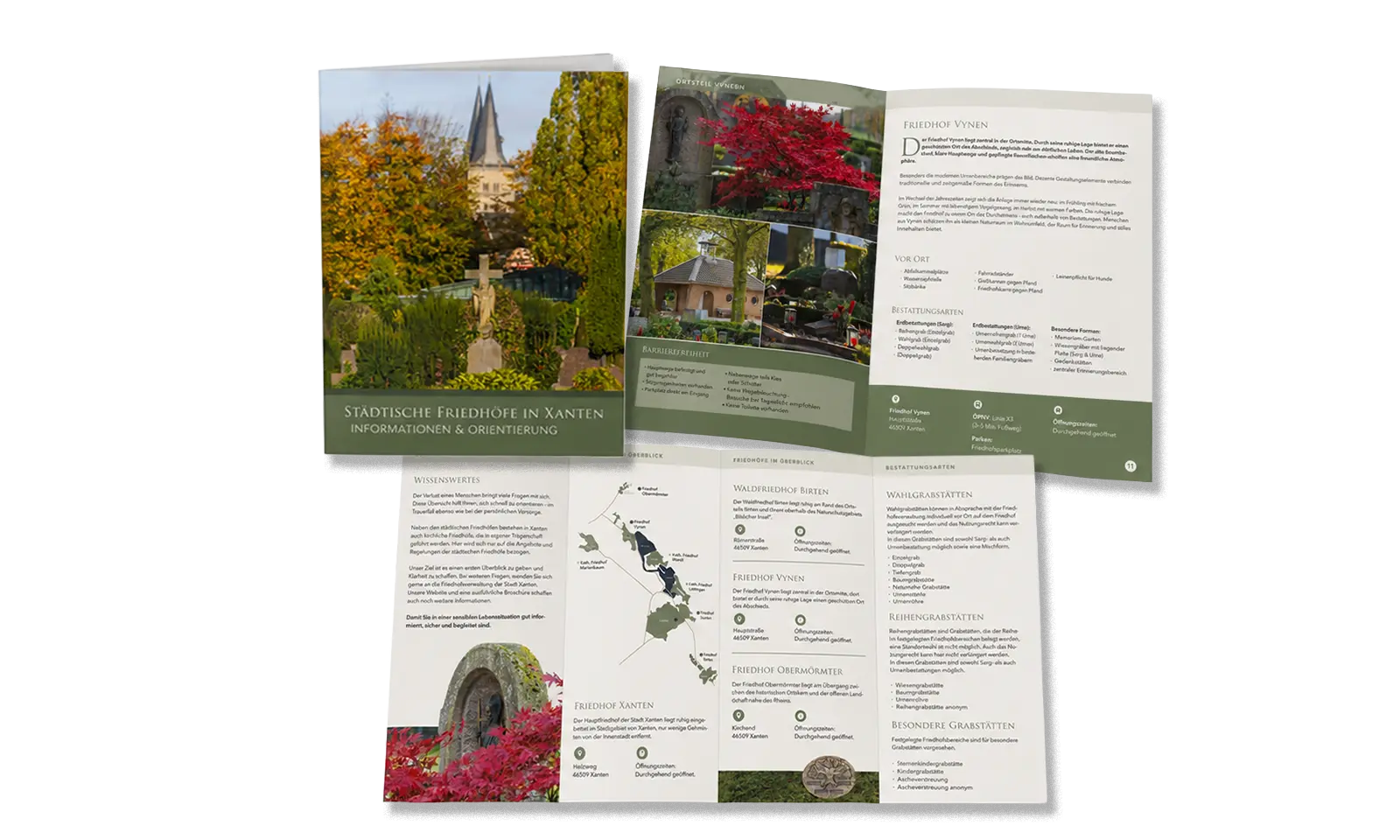 Friedhofsbroschüre und Flyer für den DBX Xanten Broschüre und Flyer zu den städtischen Friedhöfen in Xanten