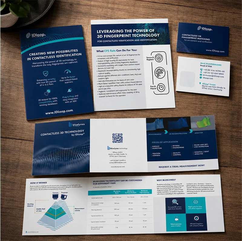 Printdesign für IDloop aus Jena Broschüren, Flyer und Visitenkarten des Technologieunternehmens IDloop