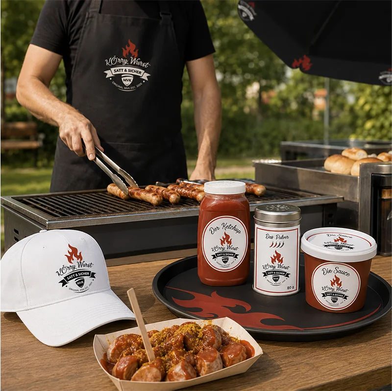 Werbemittel für ein Kundenprojekt von MVK Verpackungen, Textilien und Werbeartikel für ein Gastronomieprojekt von MVK