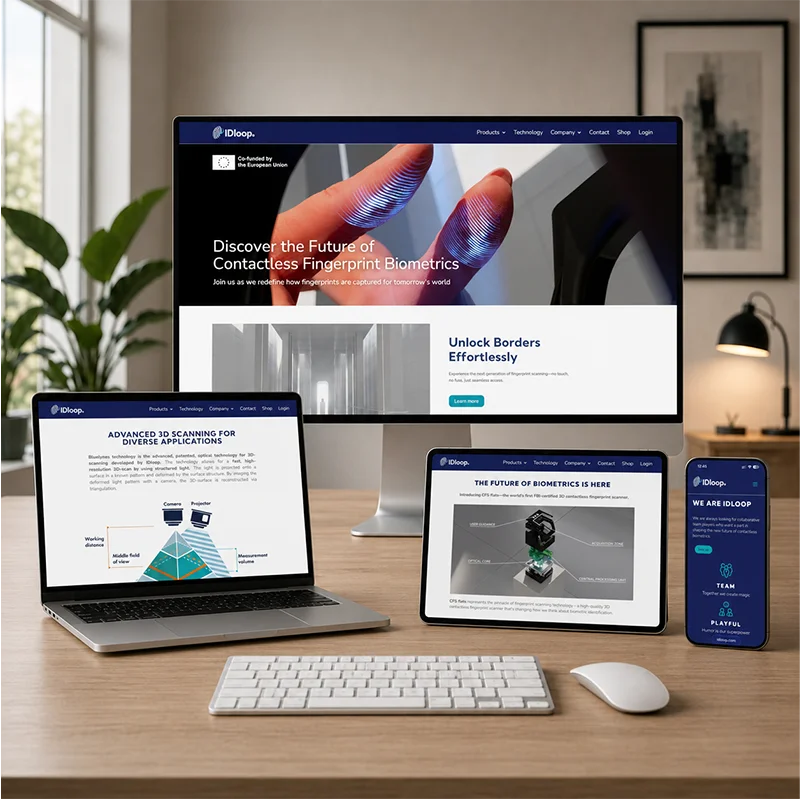 Responsive Webdesign für IDloop aus Jena Website von IDloop auf Desktop, Laptop, Tablet und Smartphone