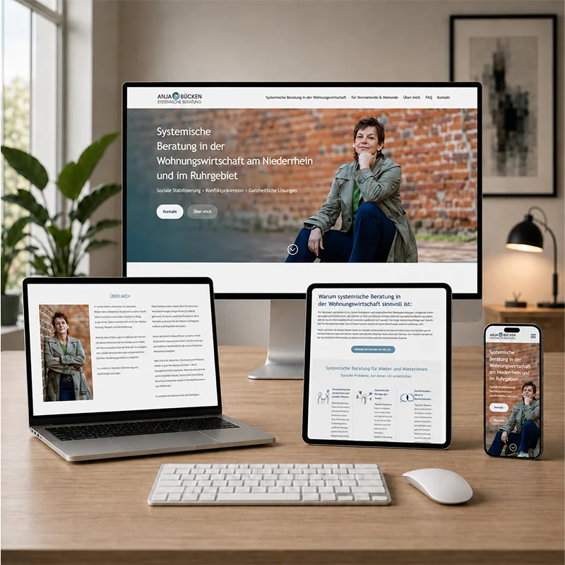 Responsive Webdesign für ein Beratungs-Startup aus Xanten Website des Startups für systemische Beratung auf mehreren Geräten