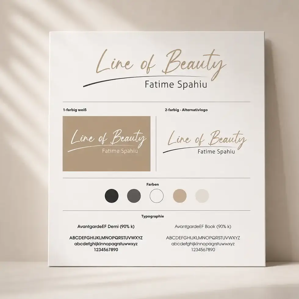 Styleguide für Line of Beauty Mini-Styleguide von Line of Beauty mit Logo-Varianten, Farben und Typografie
