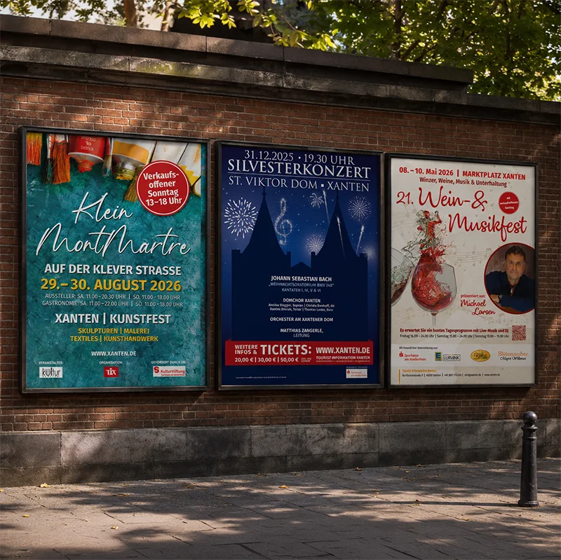 Veranstaltungsplakate für die Stadt Xanten Plakate für Konzerte, Märkte und Kulturveranstaltungen in Xanten